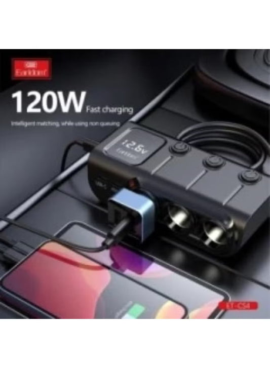 Earldom 120W Fast In‑Car Charger Splitter ET‑CS4 – Charge Up to 6 Devices-Flash Zone Electronics فلاش زون للالكترونيات