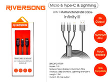 Load image into Gallery viewer, Riversong 3 in 1 multifunctional Usb Cable Infinity-Flash Zone Electronics             فلاش زون للالكترونيات