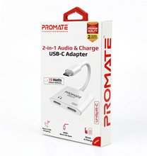 Load image into Gallery viewer, Promate UniSplit-C 2-In-1 Splitter USB To Audio Adapter White-Flash Zone Electronics فلاش زون للالكترونيات