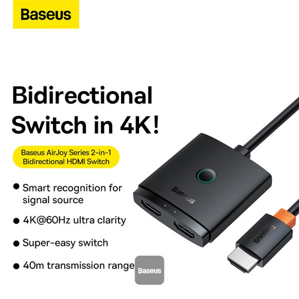 Baseus AirJoy Series 2‑in‑1 Bidirectional HDMI Switch with 1m Cable – Cluster Black-Flash Zone Electronics فلاش زون للالكترونيات