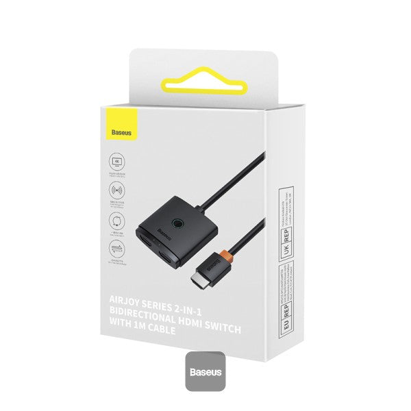 Baseus AirJoy Series 2‑in‑1 Bidirectional HDMI Switch with 1m Cable – Cluster Black-Flash Zone Electronics فلاش زون للالكترونيات