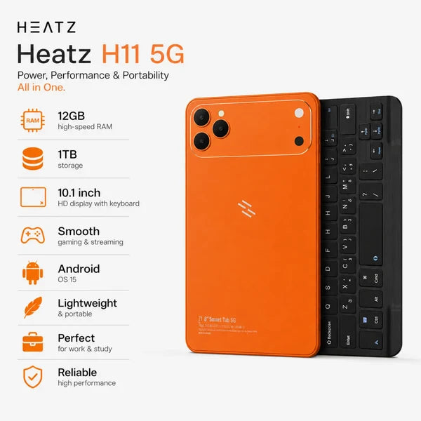HEATZ H11 Smart Tab 12GB RAM + 1TB ROM – 10.1" Android 15 Tablet with Keyboard & Mouse-Flash Zone Electronics فلاش زون للالكترونيات