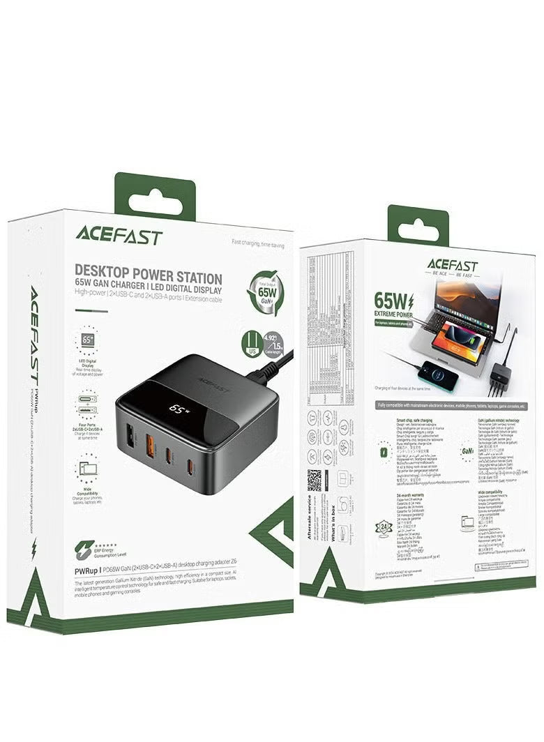 ACEFAST Z6 PD65W GaN Desktop Power Station (UK) – 2×USB-C + 2×USB-A
