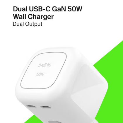Belkin BoostCharge Pro Dual USB GaN Wall Charger 50W – Foldable Pins-Flash Zone Electronics فلاش زون للالكترونيات