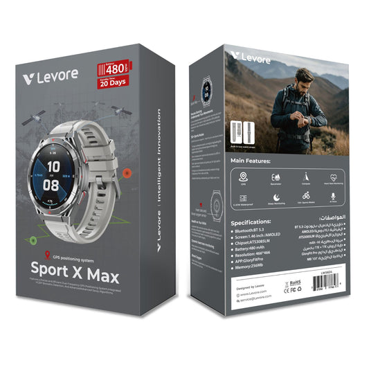 Levore Sport X Max Smartwatch with GPS, AMOLED Display & 150+ Sports Modes (BT 5.3)-Flash Zone Electronics فلاش زون للالكترونيات