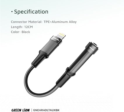 Green Lion Earphone Adapter Lightning to 3.5mm Audio Cable-Flash Zone Electronics فلاش زون للالكترونيات