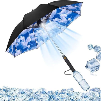 Uv Blocking Umbrella with Fan, 3 in 1 Umbrella with Fan and Mister, Sun Umbrella Uv Protection, Long Handle Cooling Umbrella, For Fishing, Golfing, Patio, Sand, Travel-Flash Zone Electronics فلاش زون للالكترونيات