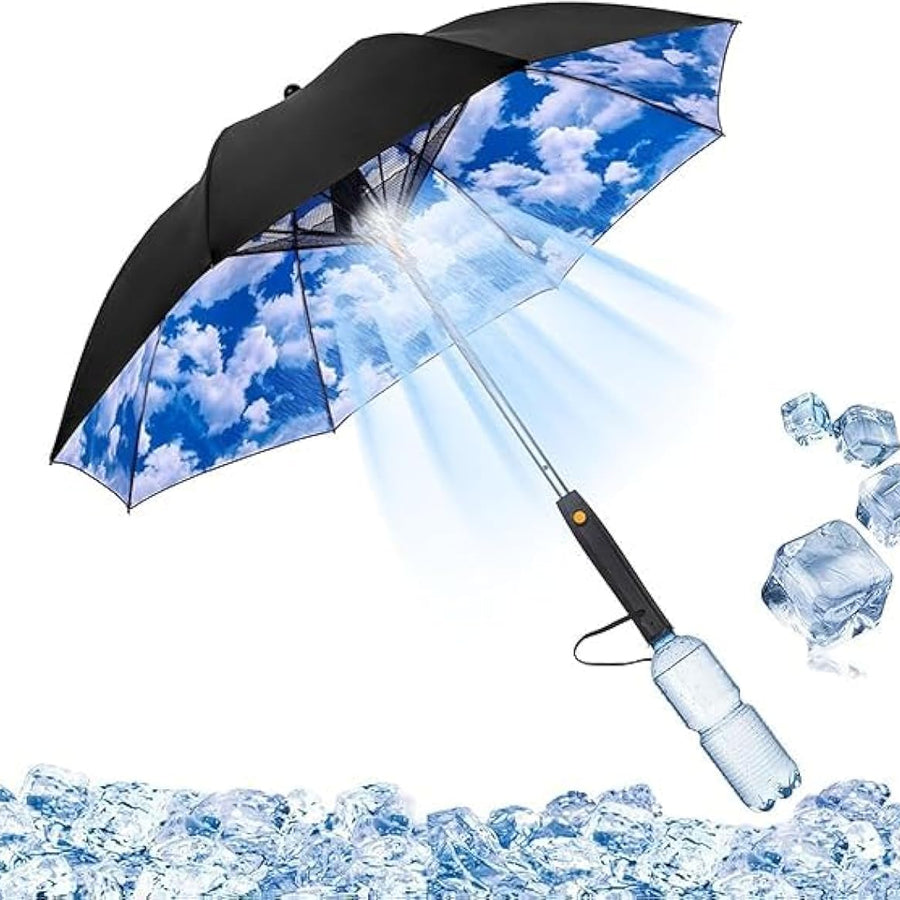 Uv Blocking Umbrella with Fan, 3 in 1 Umbrella with Fan and Mister, Sun Umbrella Uv Protection, Long Handle Cooling Umbrella, For Fishing, Golfing, Patio, Sand, Travel-Flash Zone Electronics فلاش زون للالكترونيات