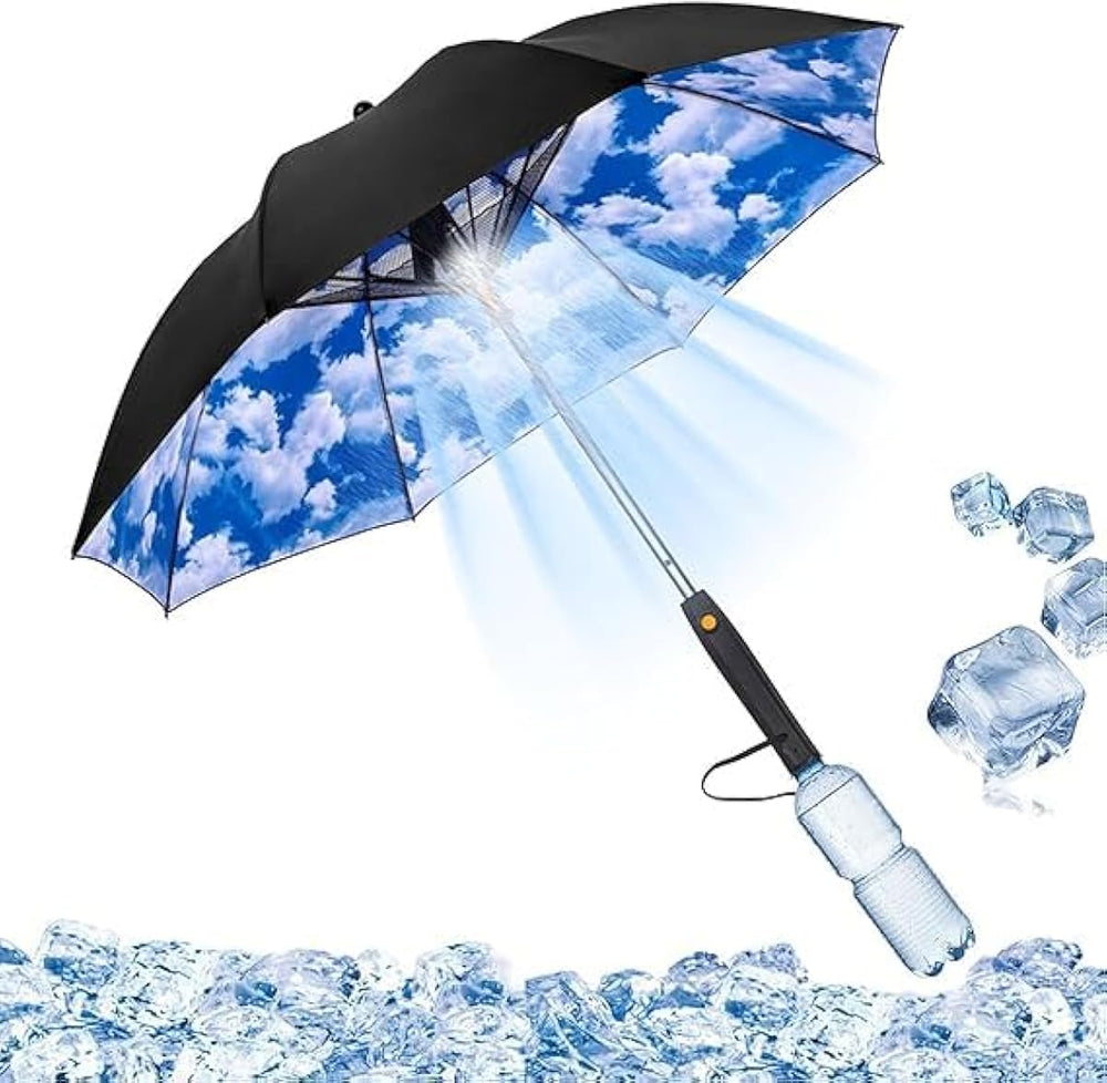 Uv Blocking Umbrella with Fan, 3 in 1 Umbrella with Fan and Mister, Sun Umbrella Uv Protection, Long Handle Cooling Umbrella, For Fishing, Golfing, Patio, Sand, Travel-Flash Zone Electronics فلاش زون للالكترونيات
