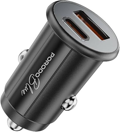 Porodo Blue Dual Port 30W Car Charger with USB-C to USB-C Cable – USB-A & USB-C Ports, 15W Shared Output, Black-Flash Zone Electronics فلاش زون للالكترونيات