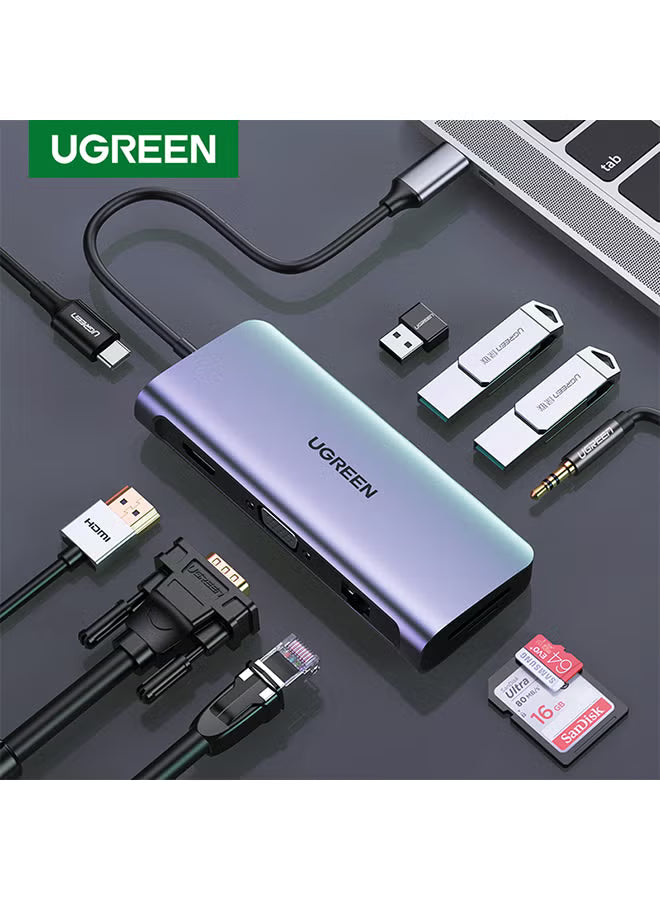 UGREEN 10‑in‑1 USB‑C Hub Adapter – HDMI, VGA, Ethernet & Multifunction USB‑C Adapter (4K @ 30 Hz)-Flash Zone Electronics فلاش زون للالكترونيات