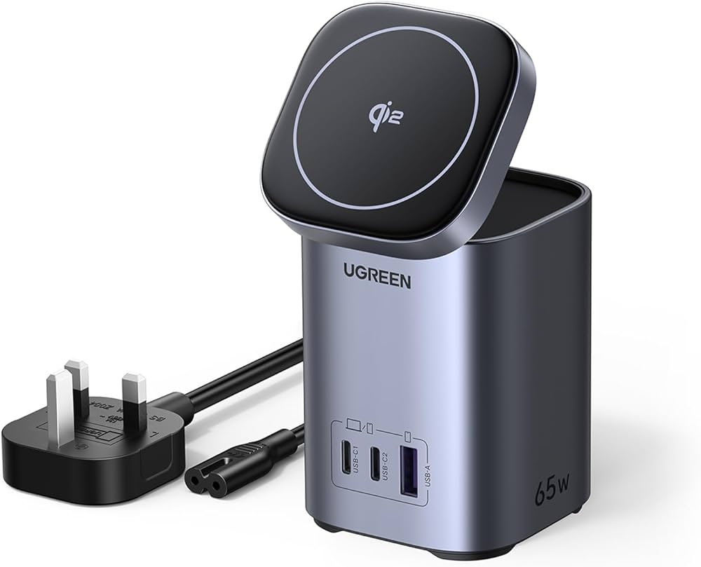 UGREEN Nexode 65W 2-in-1 Desktop Charger (Qi2 Wireless)-Flash Zone Electronics فلاش زون للالكترونيات