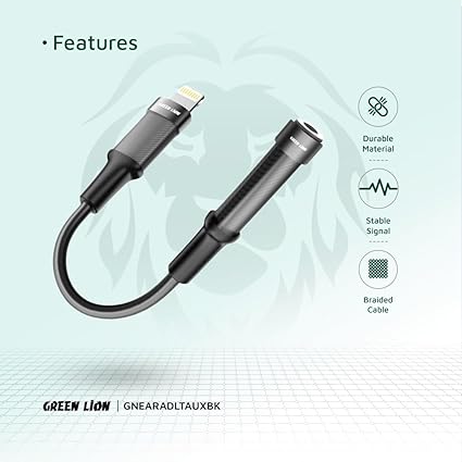 Green Lion Earphone Adapter Lightning to 3.5mm Audio Cable-Flash Zone Electronics فلاش زون للالكترونيات
