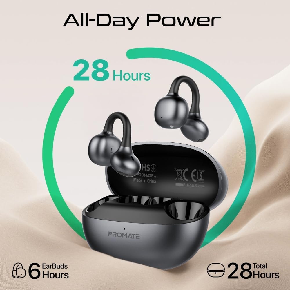 Promate AirClip-Pro AudioFit™ Open-Ear True Wireless Stereo Earbuds with IntelliTouch-Flash Zone Electronics فلاش زون للالكترونيات