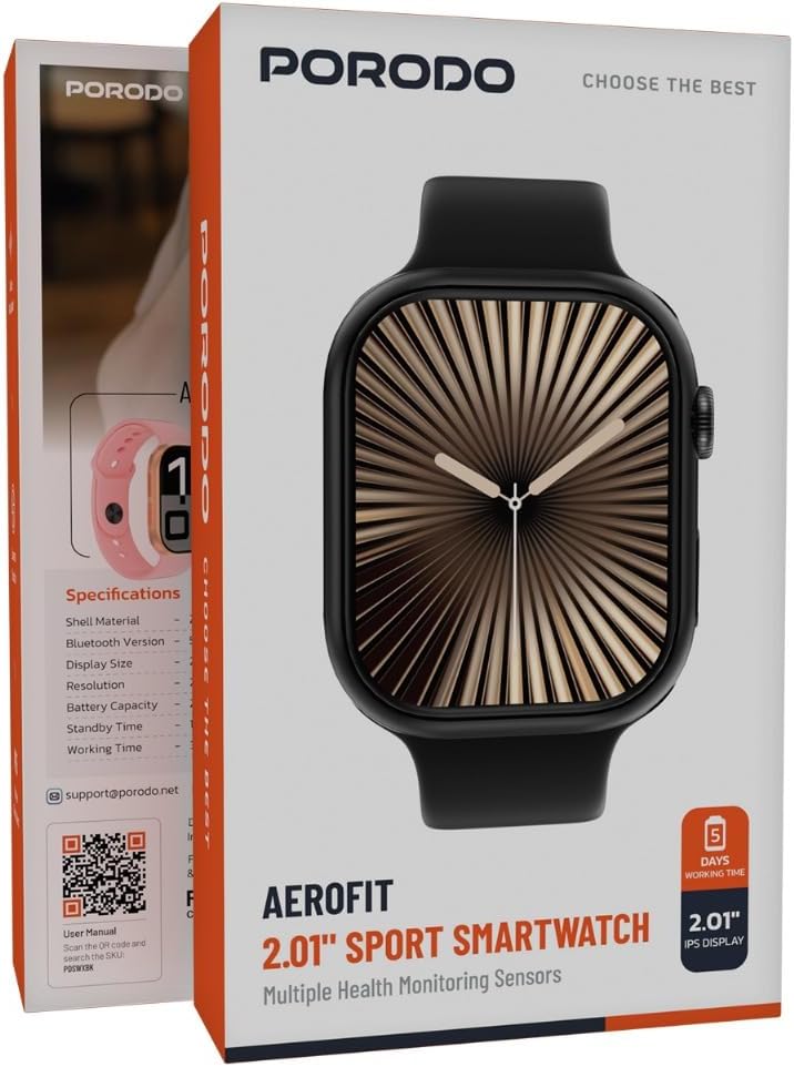 Porodo AeroFit II 2.01" Sport Smart Watch – Bluetooth Calling & Health Monitoring-Flash Zone Electronics فلاش زون للالكترونيات
