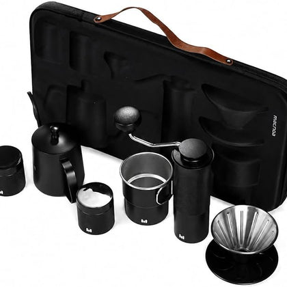 Macnoa MacRoam BrewBag Portable Coffee Travel Kit with Manual Burr Grinder, Pour-Over Dripper, Kettle, Glass Server & Travel Case-Flash Zone Electronics فلاش زون للالكترونيات
