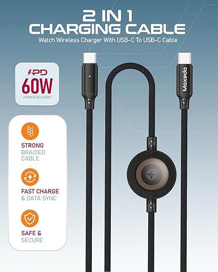 Moxedo 2-in-1 Charging Cable with Watch Wireless Charger & USB-C Cable-Flash Zone Electronics فلاش زون للالكترونيات