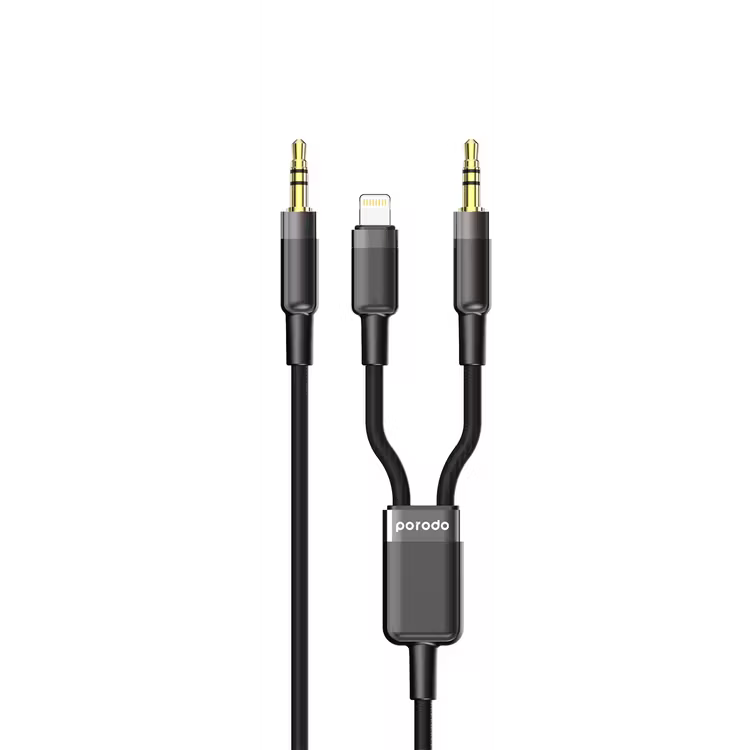 Porodo Multi‑Device AUX 3.5mm & Lightning Cable Versatile 1.2 m Audio Connection Cable for Smartphones & Other Devices-Flash Zone Electronics فلاش زون للالكترونيات
