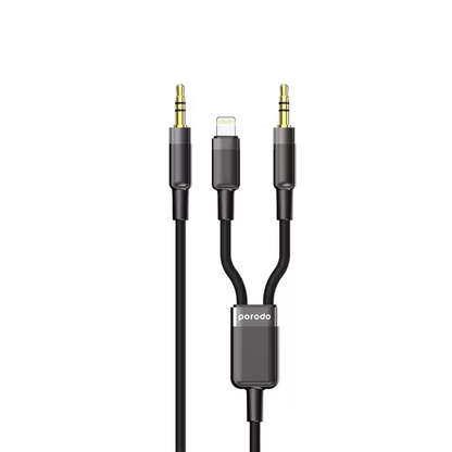 Porodo Multi‑Device AUX 3.5mm & Lightning Cable Versatile 1.2 m Audio Connection Cable for Smartphones & Other Devices-Flash Zone Electronics فلاش زون للالكترونيات