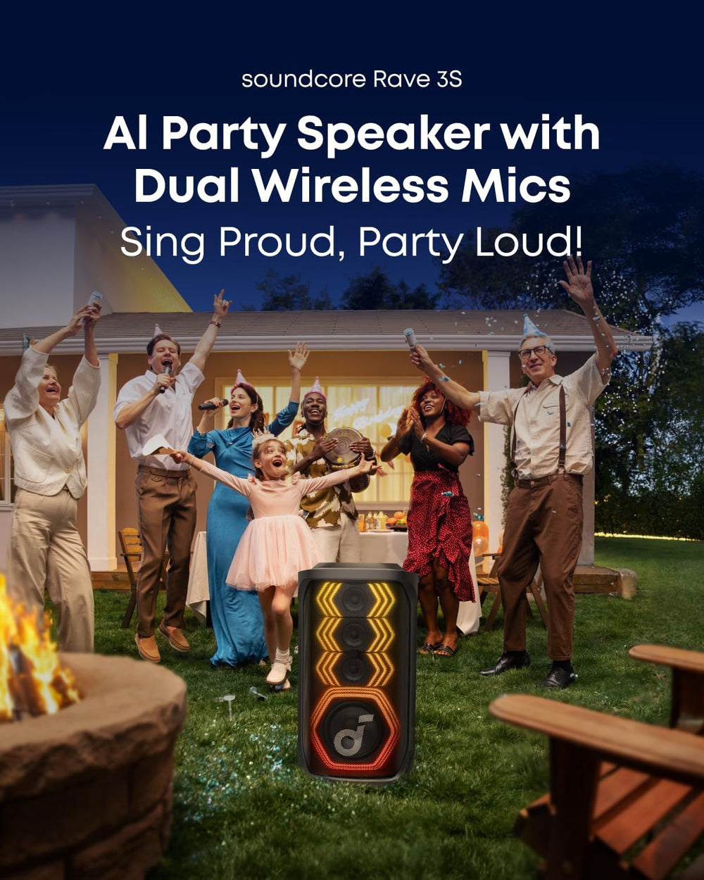Soundcore Rave 3S 200W AI Karaoke Bluetooth Party Speaker with Dual Wireless Microphones-Flash Zone Electronics فلاش زون للالكترونيات