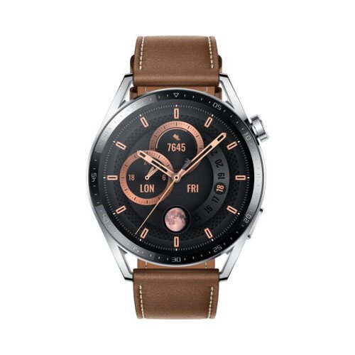HUAWEI Watch GT 3 – Stainless Steel Case with Brown Leather Strap-Flash Zone Electronics فلاش زون للالكترونيات