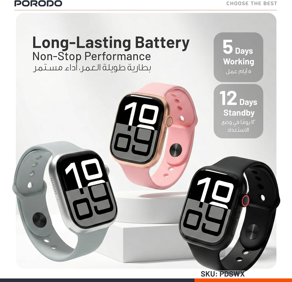 Porodo AeroFit II 2.01" Sport Smart Watch – Bluetooth Calling & Health Monitoring-Flash Zone Electronics فلاش زون للالكترونيات