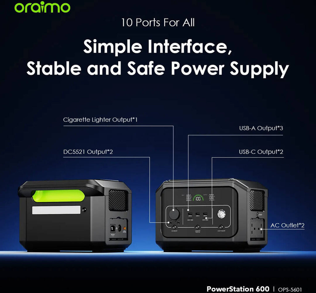 Oraimo PowerStation 600 Portable Power Supply – 600W Backup Battery Generator-Flash Zone Electronics فلاش زون للالكترونيات
