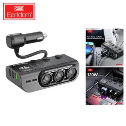 Earldom 120W Fast In‑Car Charger Splitter ET‑CS4 – Charge Up to 6 Devices-Flash Zone Electronics فلاش زون للالكترونيات