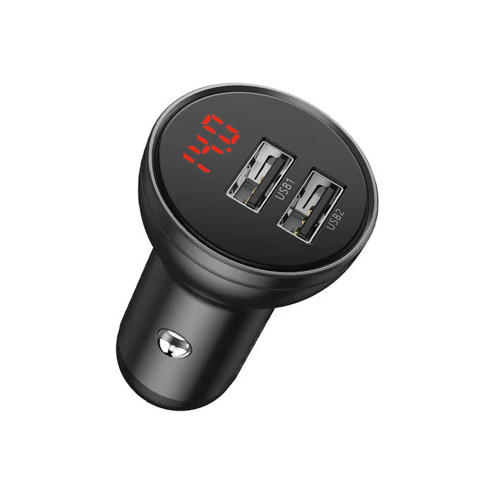 Baseus Dual USB-A Car Charger – 24W 4.8A Fast Charging Adapter (Black)-Flash Zone Electronics فلاش زون للالكترونيات