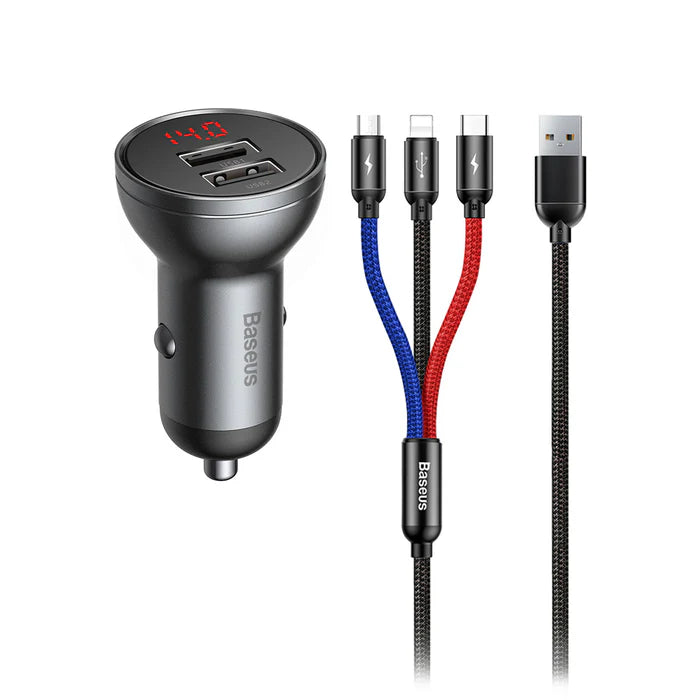 Baseus Dual USB-A Car Charger – 24W 4.8A Fast Charging Adapter (Black)-Flash Zone Electronics فلاش زون للالكترونيات