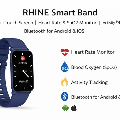 RHINE Smart Band – Full Touch Fitness Tracker | Heart Rate & SpO2 Monitor | Activity Tracking | Bluetooth for Android & iOS-Flash Zone Electronics فلاش زون للالكترونيات