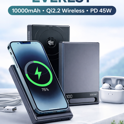 Green Lion Everest 10000mAh Qi2.2 Wireless Power Bank PD 45W-Flash Zone Electronics فلاش زون للالكترونيات