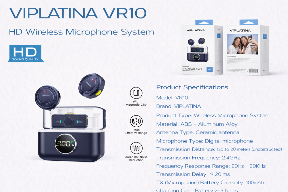 VIPLATINA VR10 HD Wireless Microphone System-Flash Zone Electronics فلاش زون للالكترونيات