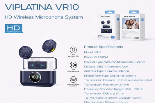 VIPLATINA VR10 HD Wireless Microphone System-Flash Zone Electronics فلاش زون للالكترونيات