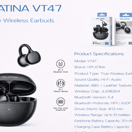 VIPLATINA VT47 Hi-Fi True Wireless Earbuds-Flash Zone Electronics فلاش زون للالكترونيات