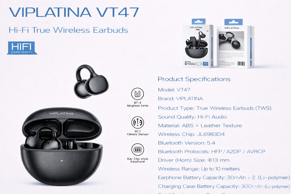 VIPLATINA VT47 Hi-Fi True Wireless Earbuds-Flash Zone Electronics فلاش زون للالكترونيات