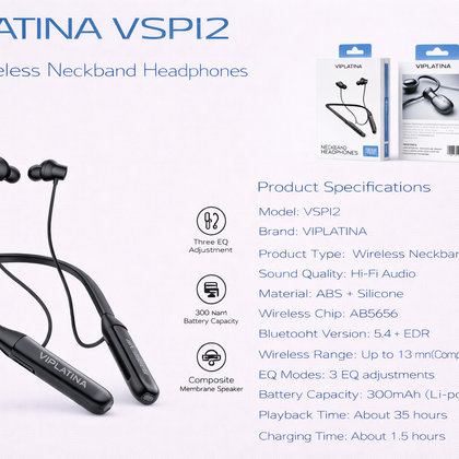 VIPLATINA VSPI2 Hi-Fi Wireless Neckband Headphones-Flash Zone Electronics فلاش زون للالكترونيات