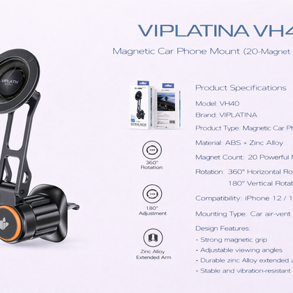 VIPLATINA VH40 Magnetic Car Phone Mount (20-Magnet Strong Hold)-Flash Zone Electronics فلاش زون للالكترونيات