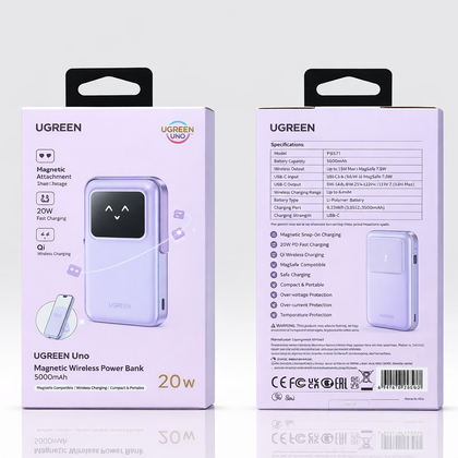UGREEN Uno PB571 Magnetic Wireless Power Bank 5000mAh – 20W PD Fast Charging MagSafe Compatible Portable Charger-Flash Zone Electronics فلاش زون للالكترونيات