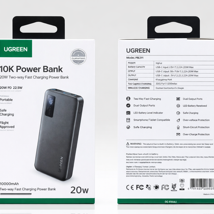 UGREEN PB311 10000mAh Power Bank – 20W Two-Way Fast Charging Portable Charger with USB-C Input/Output-Flash Zone Electronics فلاش زون للالكترونيات