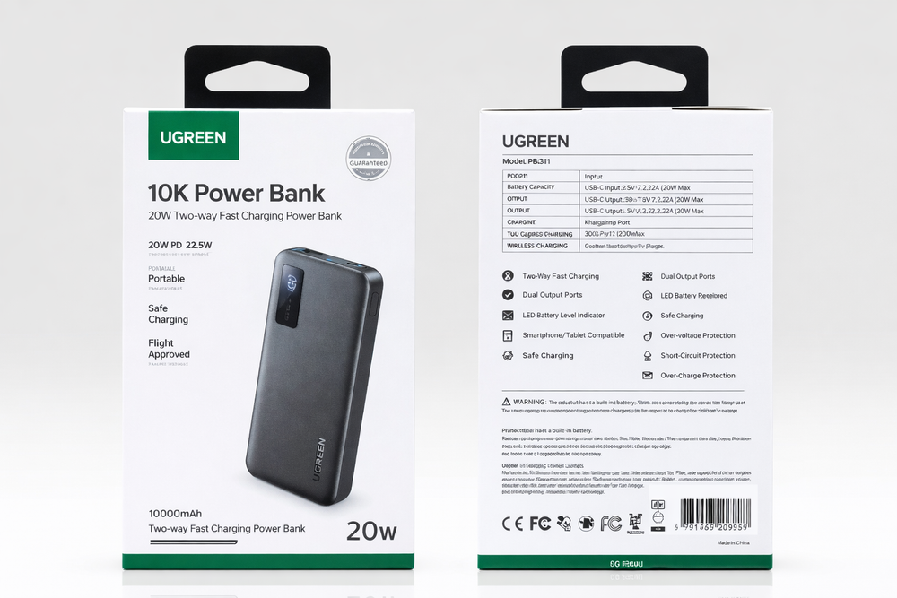 UGREEN PB311 10000mAh Power Bank – 20W Two-Way Fast Charging Portable Charger with USB-C Input/Output-Flash Zone Electronics فلاش زون للالكترونيات