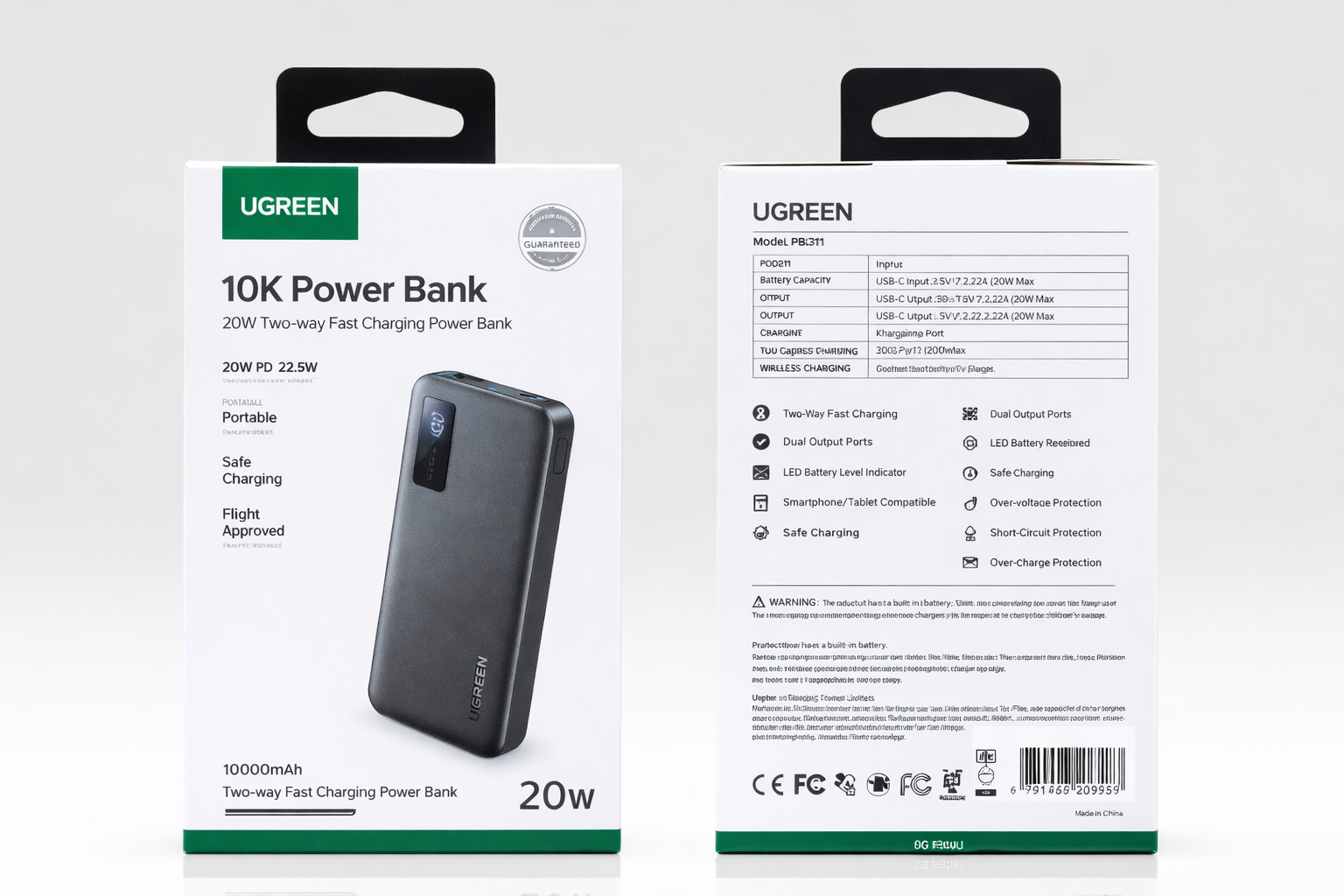 UGREEN PB311 10000mAh Power Bank – 20W Two-Way Fast Charging Portable Charger with USB-C Input/Output-Flash Zone Electronics فلاش زون للالكترونيات