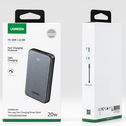 UGREEN 10000mAh Power Bank – 20W PD Two-Way Fast Charging Portable Charger with USB-C Cable In/Out-Flash Zone Electronics فلاش زون للالكترونيات