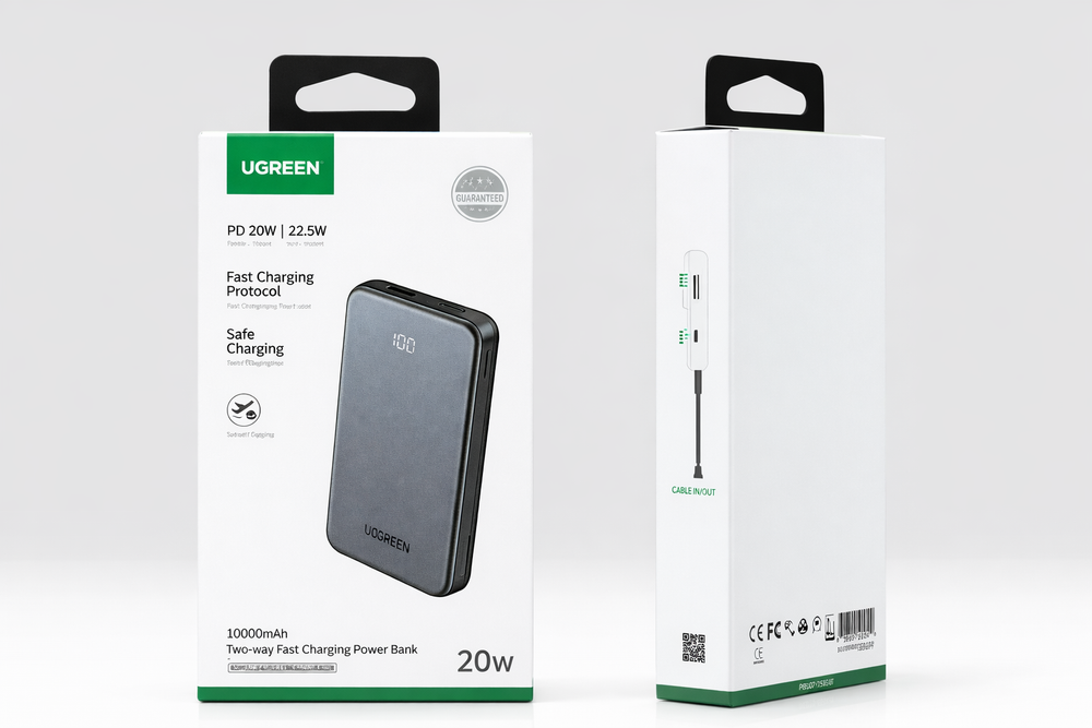 UGREEN 10000mAh Power Bank – 20W PD Two-Way Fast Charging Portable Charger with USB-C Cable In/Out-Flash Zone Electronics فلاش زون للالكترونيات