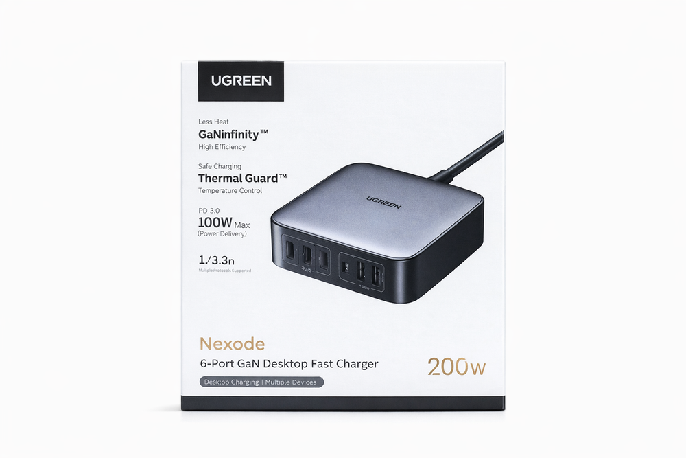 UGREEN Nexode 200W 6-Port GaN Desktop Fast Charger (USB-C + USB-A)-Flash Zone Electronics فلاش زون للالكترونيات