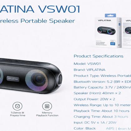 VIPLATINA VSW01 20W Wireless Portable Speaker-Flash Zone Electronics فلاش زون للالكترونيات