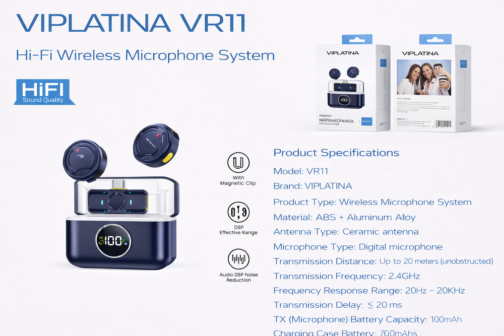 VIPLATINA VR11 Hi-Fi Wireless Microphone System-Flash Zone Electronics فلاش زون للالكترونيات
