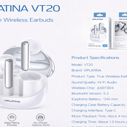 VIPLATINA VT20 Hi-Fi True Wireless Earbuds-Flash Zone Electronics فلاش زون للالكترونيات