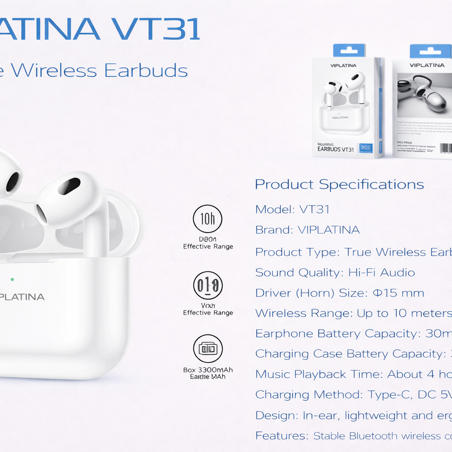 VIPLATINA VT31 Hi-Fi True Wireless Earbuds-Flash Zone Electronics فلاش زون للالكترونيات
