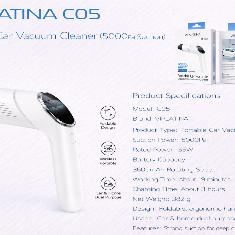 VIPLATINA C05 Portable Car Vacuum Cleaner (5000Pa Suction)-Flash Zone Electronics فلاش زون للالكترونيات